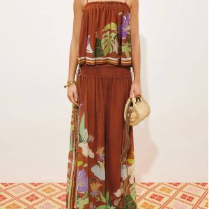 Spaghetti Strap Slit Wide-Leg Two-Piece Set
