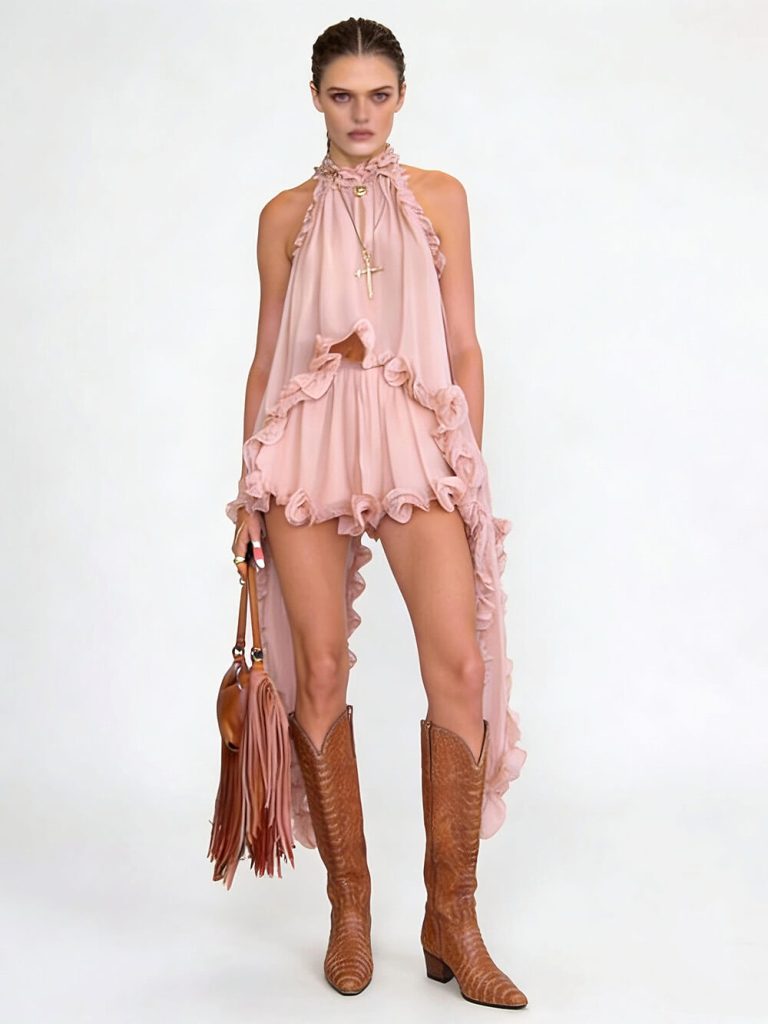 Asymmetric Neck Backless Two-Piece Set